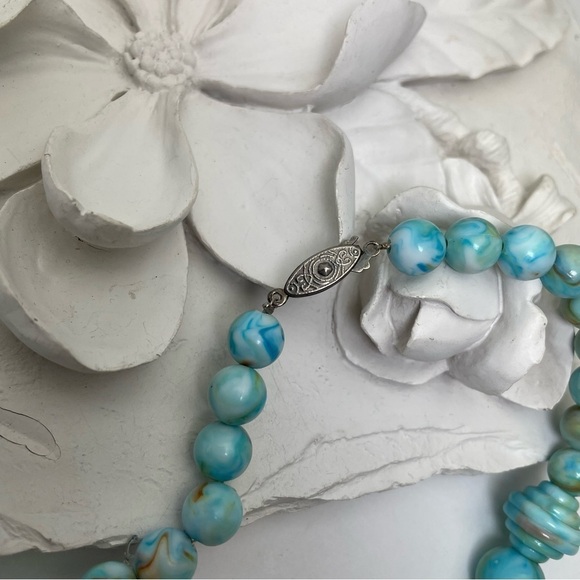 Vintage Art Deco Marbled Plastic Beaded Necklace - Picture 6 of 8